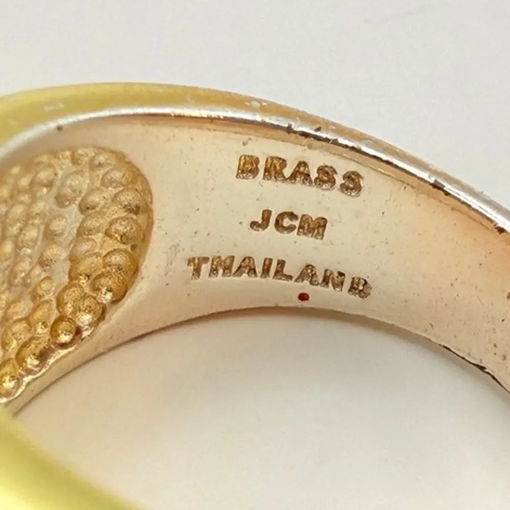 Vintage JCM Thailand Brass Rainbow Pave Crystal Statement Ring Size 8 Bold